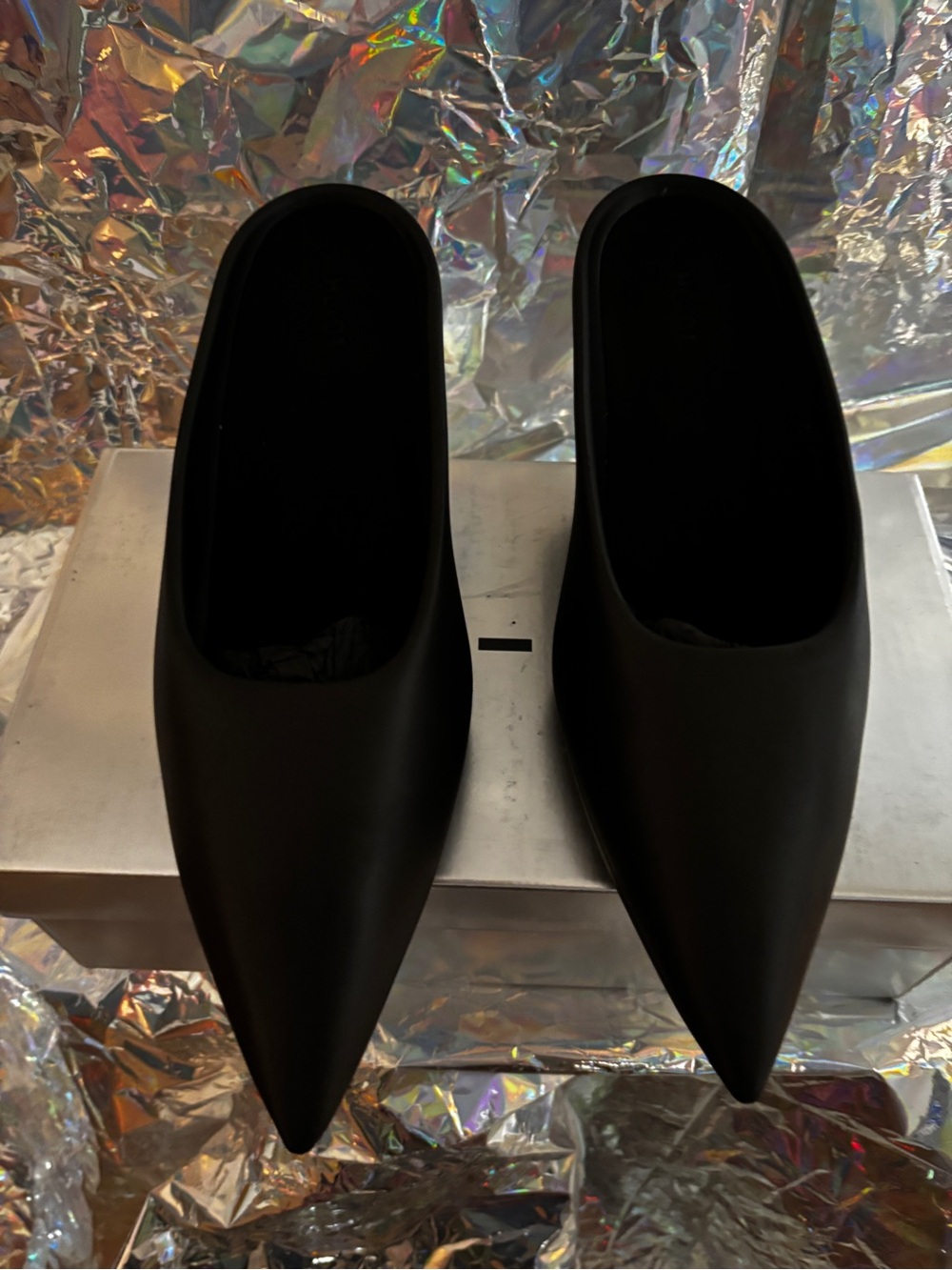 Yeezy Women's Black Pointed Wedge Mules